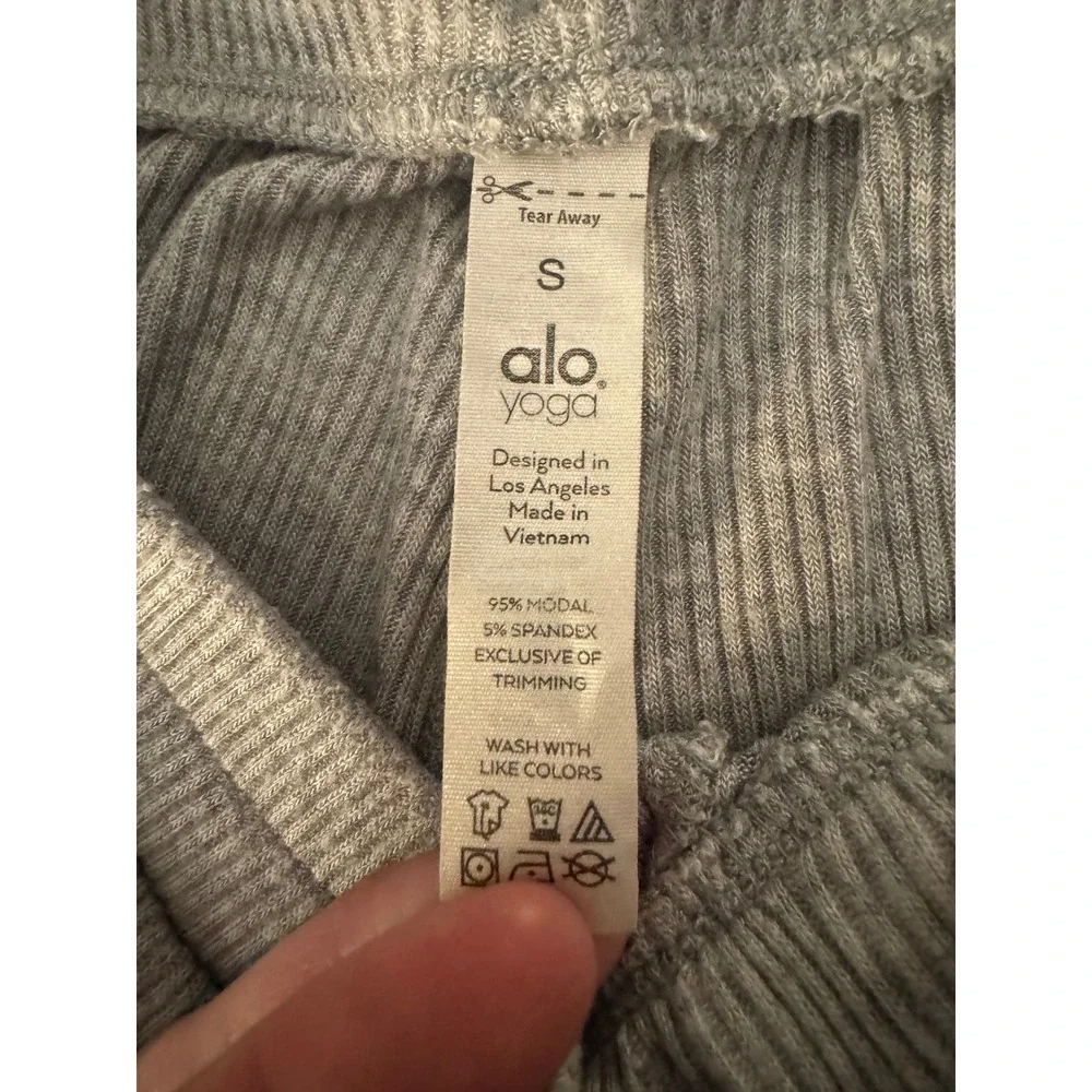 Alo Yoga Dolman Ribbed Knit Jogger Heather Grey Modal Lounge Pants Size Small - Picture 7 of 8